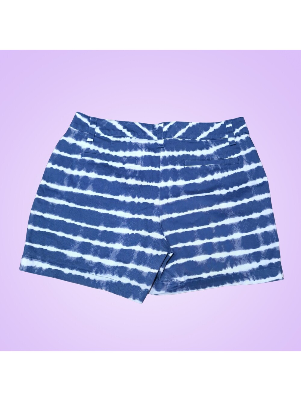 Lands End Womens Size 6 Navy Blue White Tie Dye Stripe Mid Rise Shorts